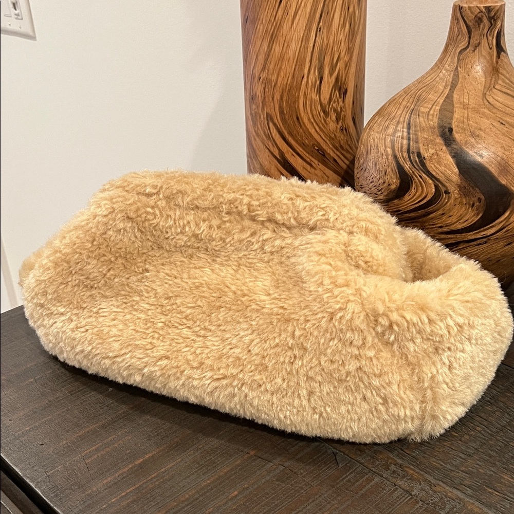Mango Beige Faux Fur clutch bag